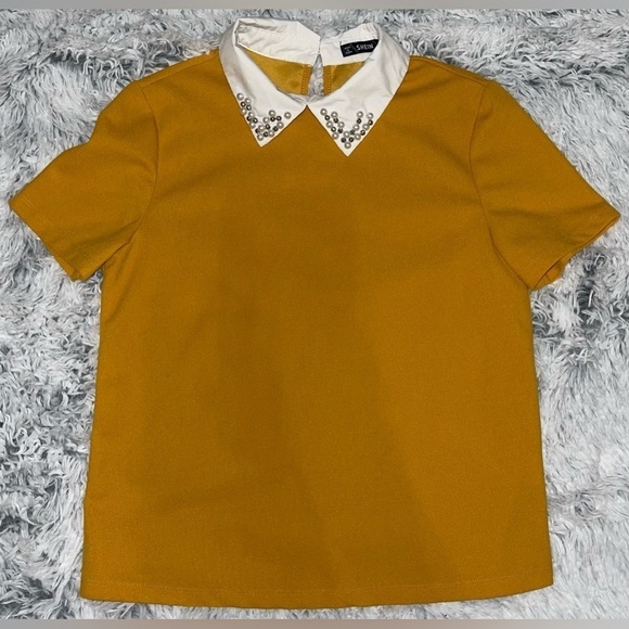 SHEIN mustard blouse with white collar size small - Picture 1 of 5